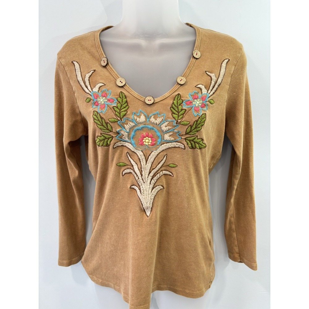 Embroidered Floral Tan Blouse